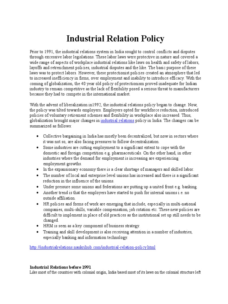 Industrial Relation Policy Trade Union Strike Action