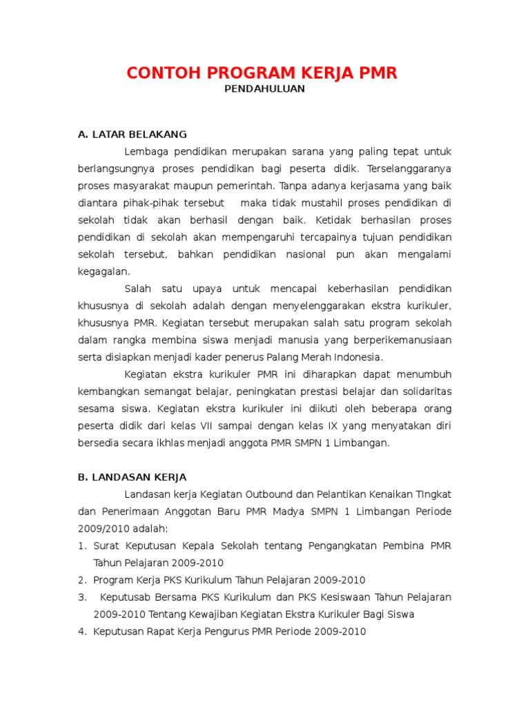 Contoh Program PMR SMP PDF