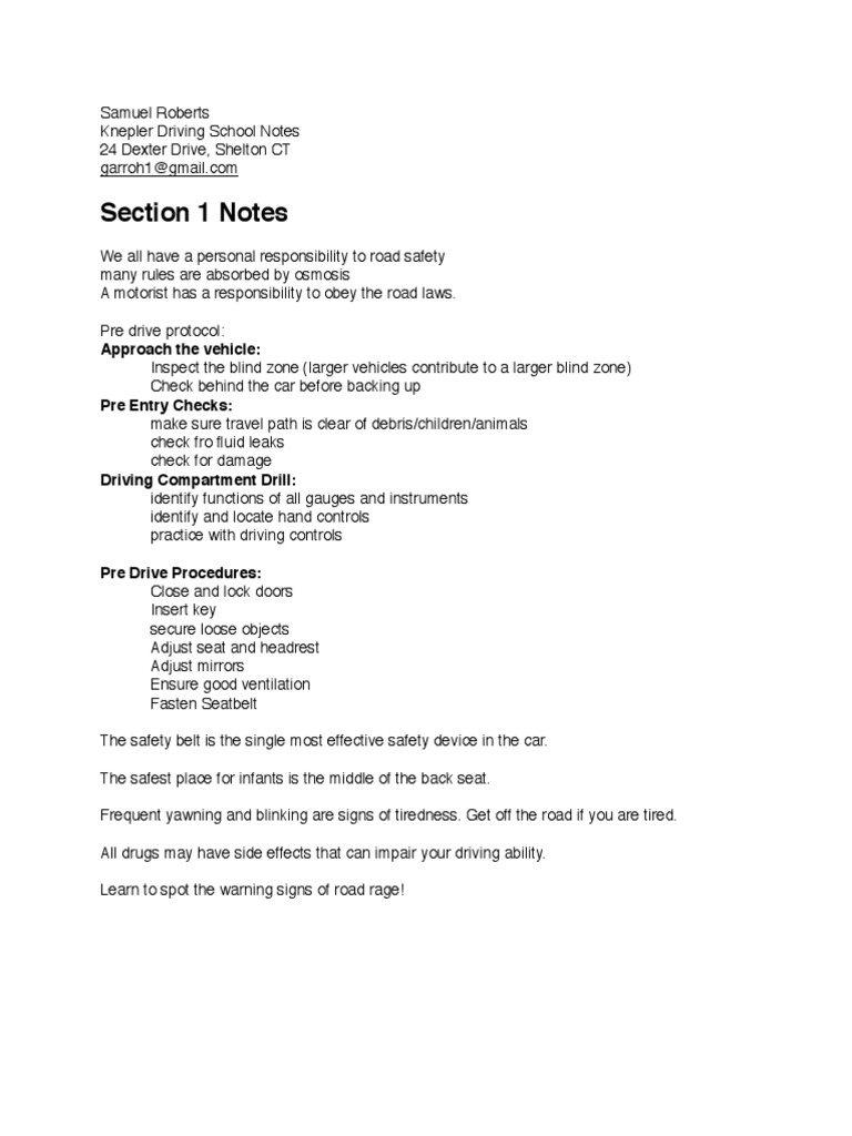 Driver's Ed Notes | PDF | Traffic | Driving
