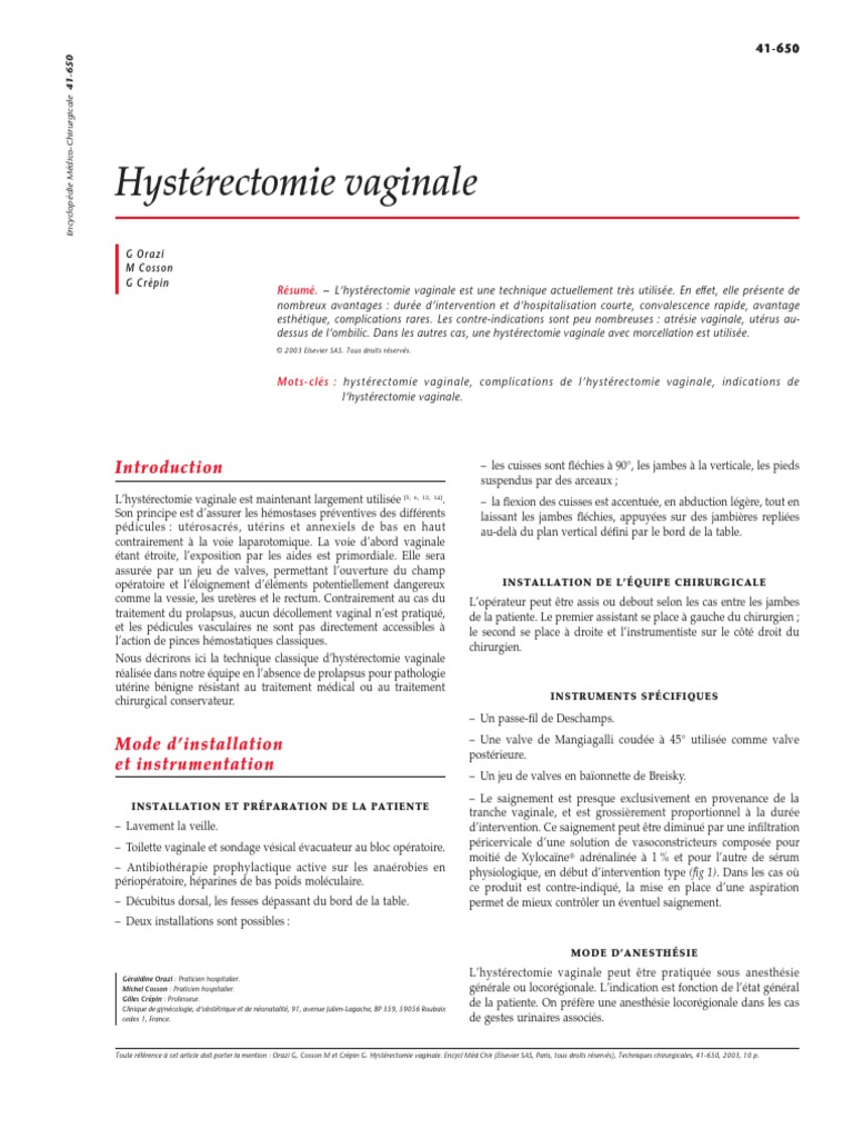 02.hystérectomie Vaginale PDF Utérus Péritoine — free download