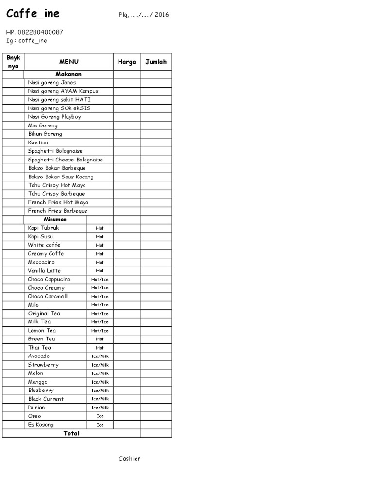 Caffe_ine Menu: Food & Drinks List | PDF | Cooking, Food & Wine | Wellness