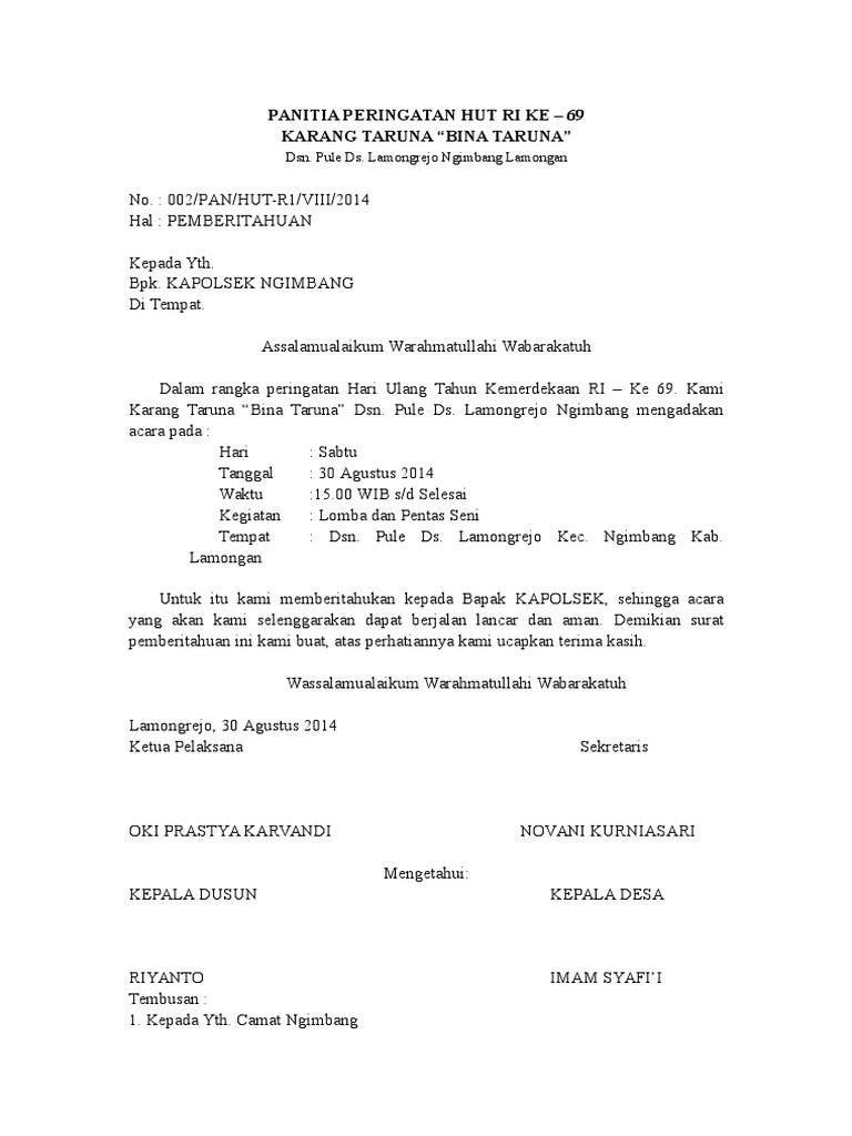 Surat Tembusan Kepala Desa Dan Kapolsek