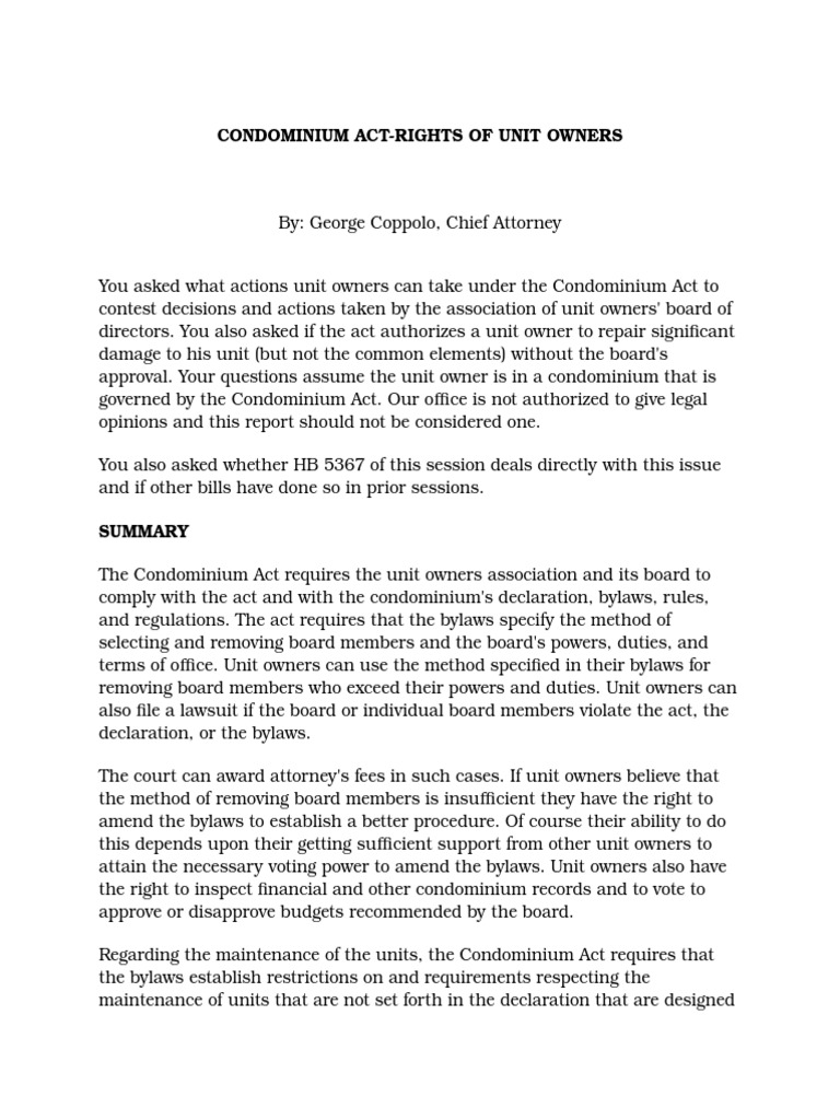 Condominium Act-Rights of Unit Owners | PDF | Board Of Directors ...