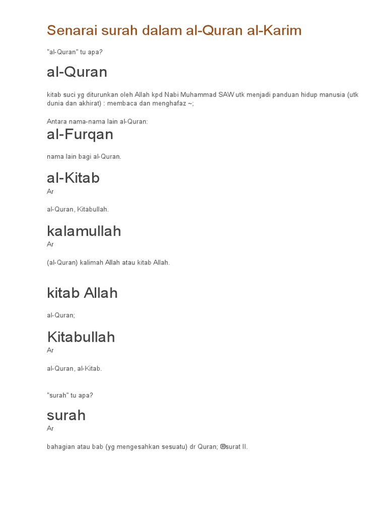 Senarai Surah Dalam Alquran Pdf