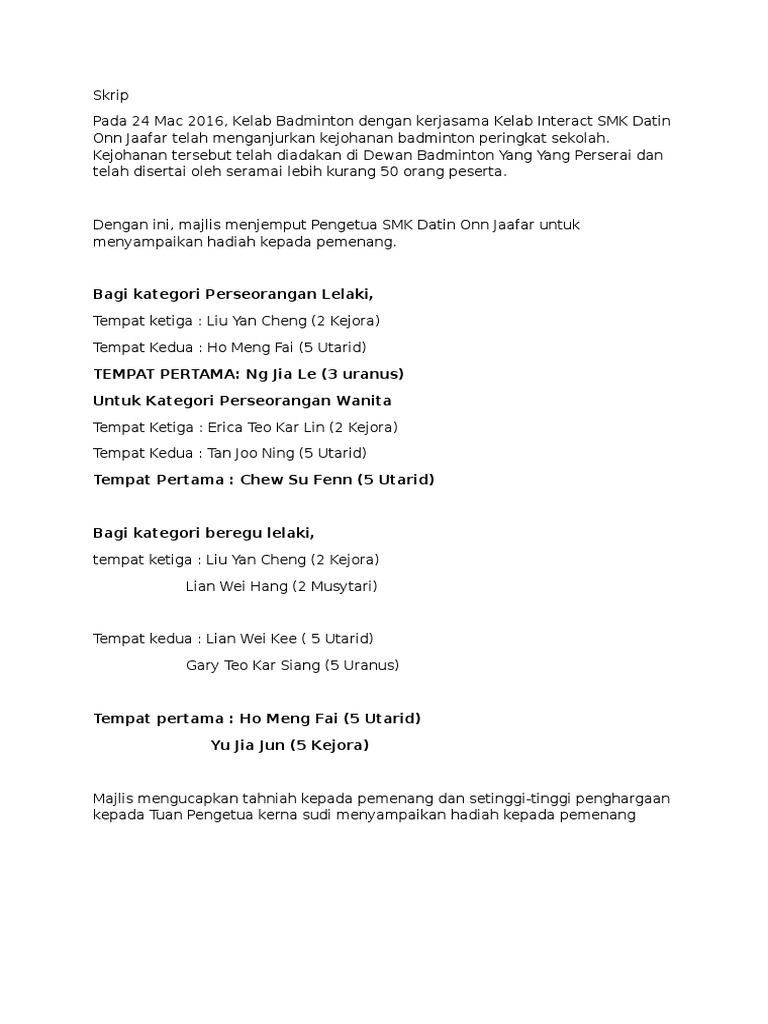 Skrip Badminton  PDF