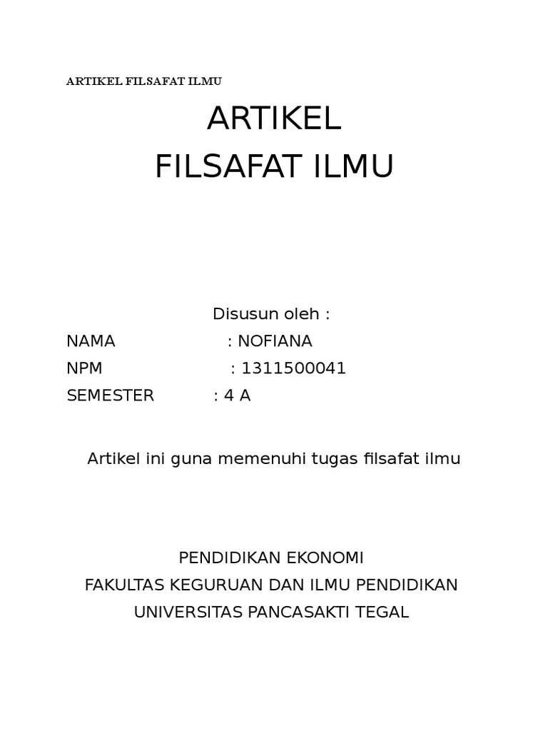 Artikel Filsafat Ilmu