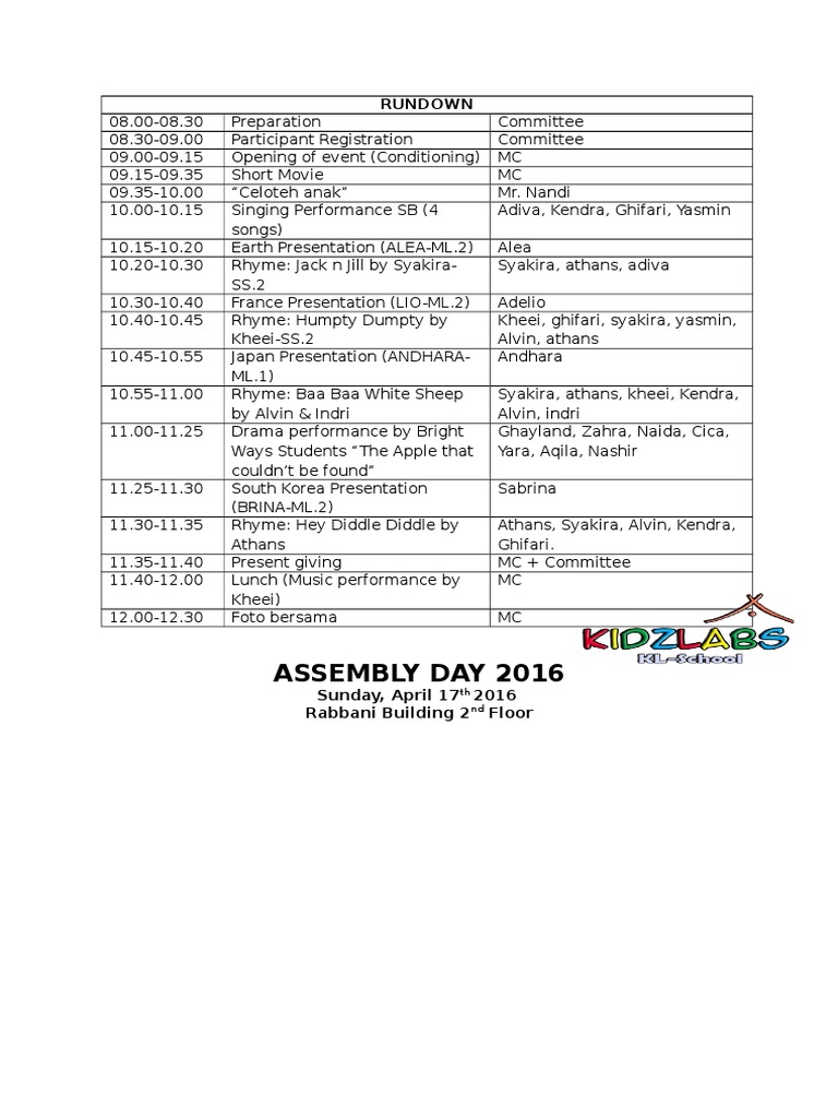 Assembly Day 2016: Rundown | PDF | Art