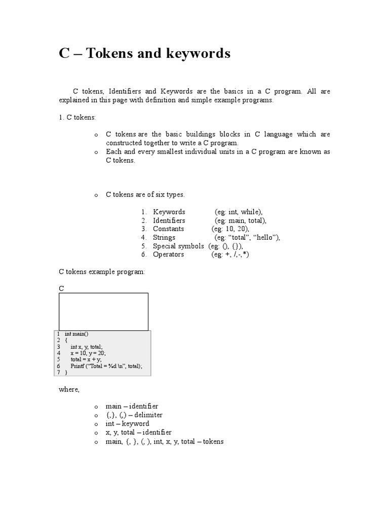 C Token C Programming Language Computer Programming