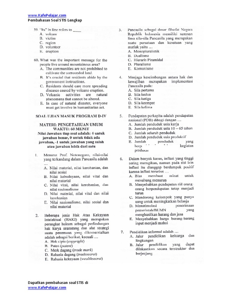 Download Soal Pengetahuan Umum Stis 2016 Pdf