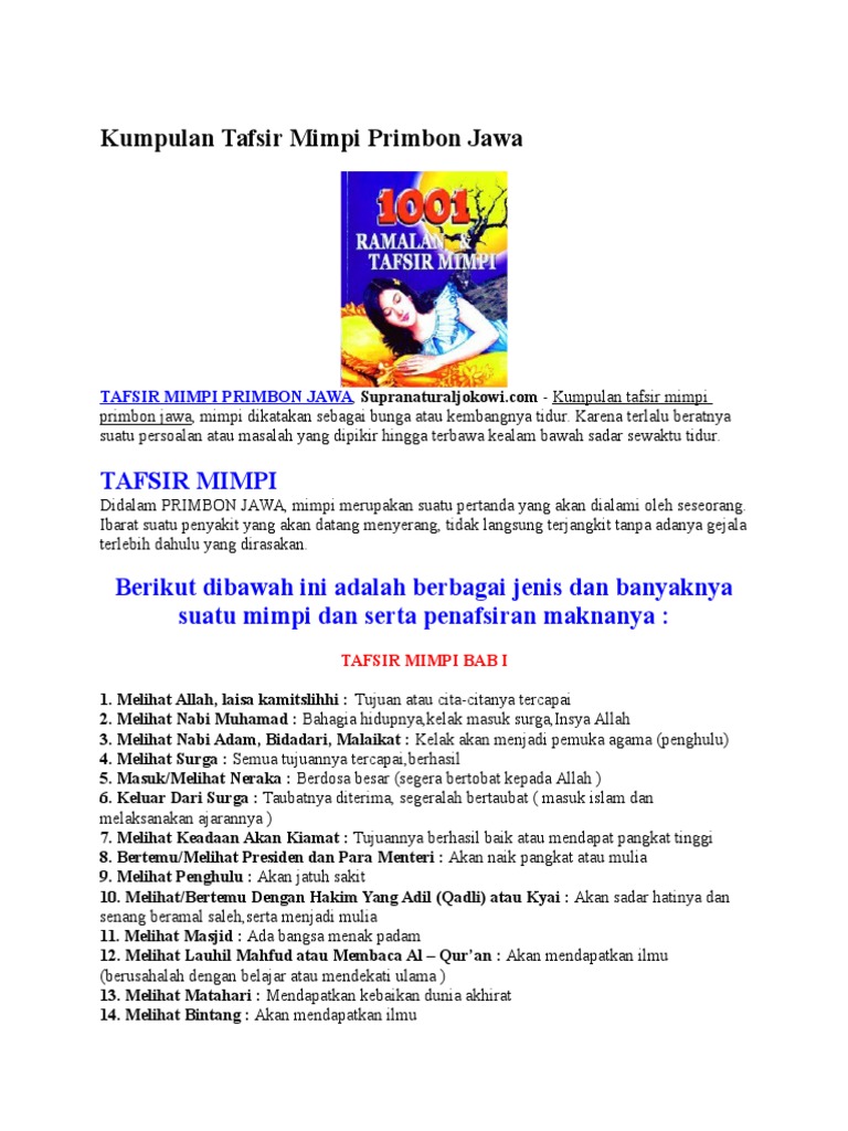 Kumpulan Tafsir Mimpi Primbon Jawa | Pdf
