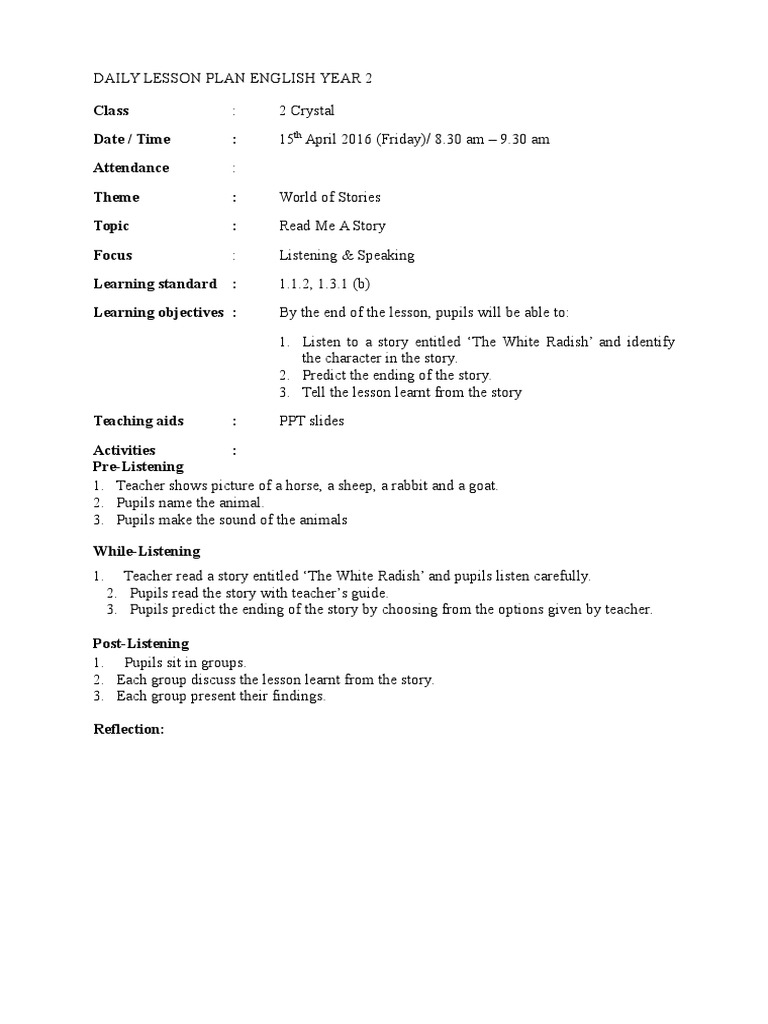 Year 2 English Lesson Plan: Storytelling | PDF