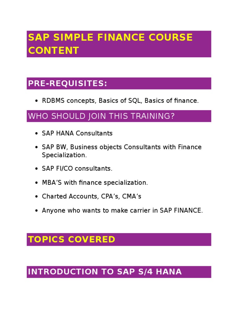 SAP Simple Finance Training Overview | PDF