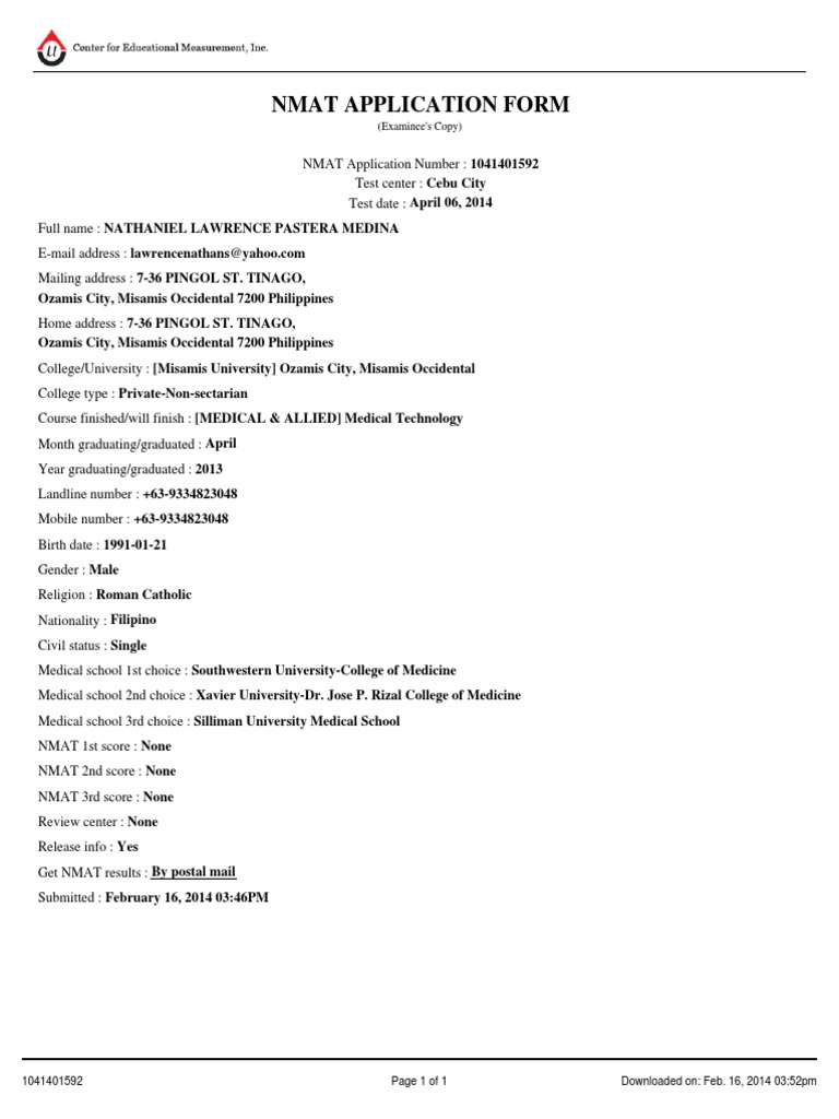 NMAT Application Form Details | PDF