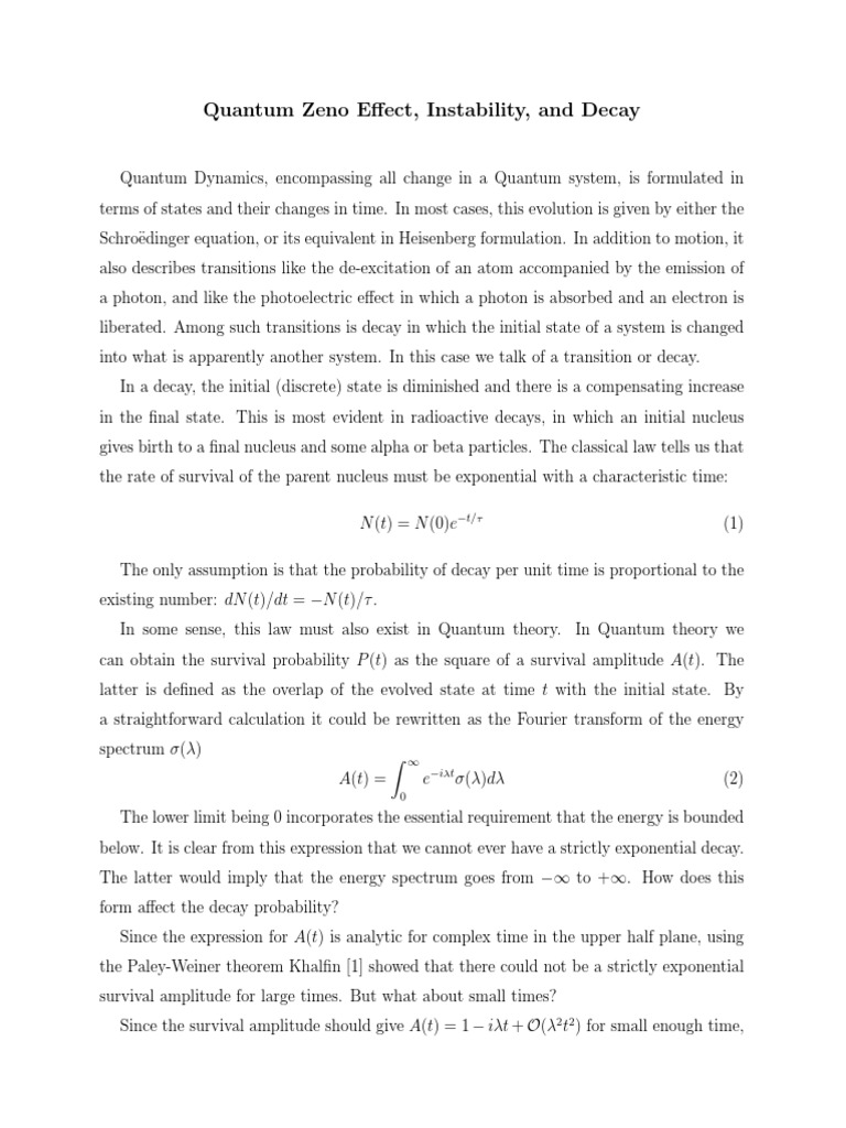 Quantum Zeno Effect and Decay Dynamics | PDF | Radioactive Decay ...