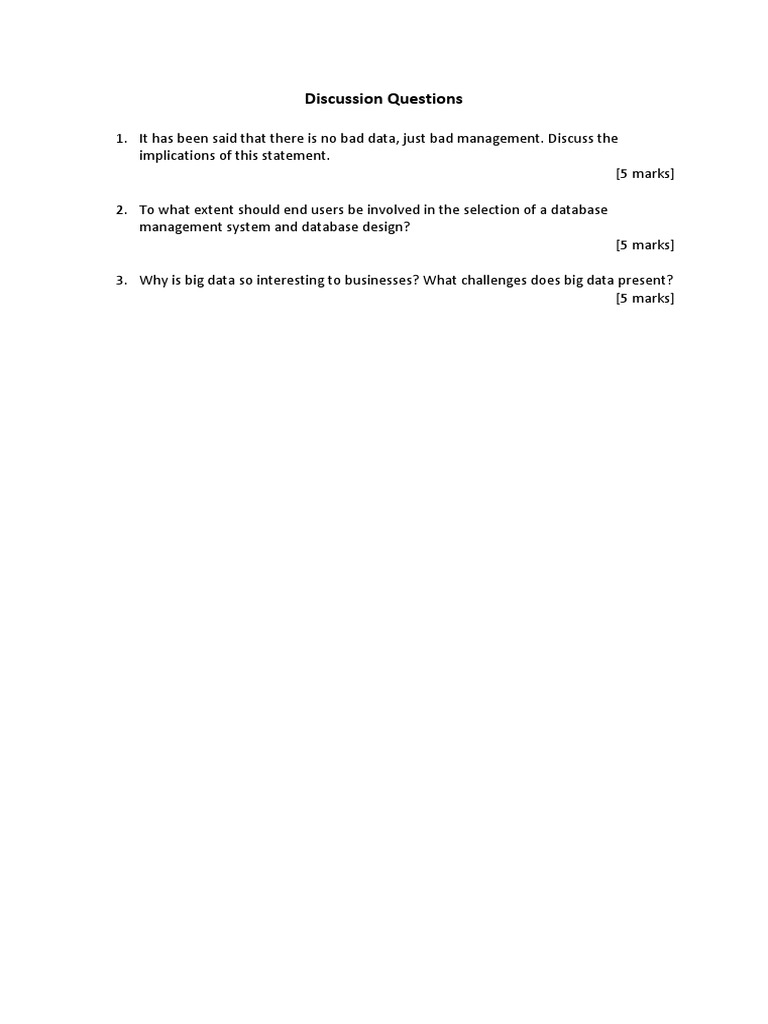 Discussion Questions on Data Management | PDF