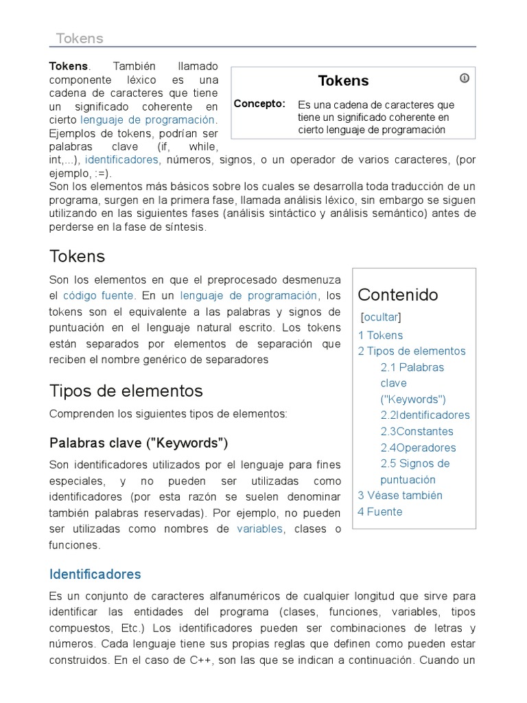 Definición y Tipos de Tokens en Programación | PDF | Lenguaje de ...