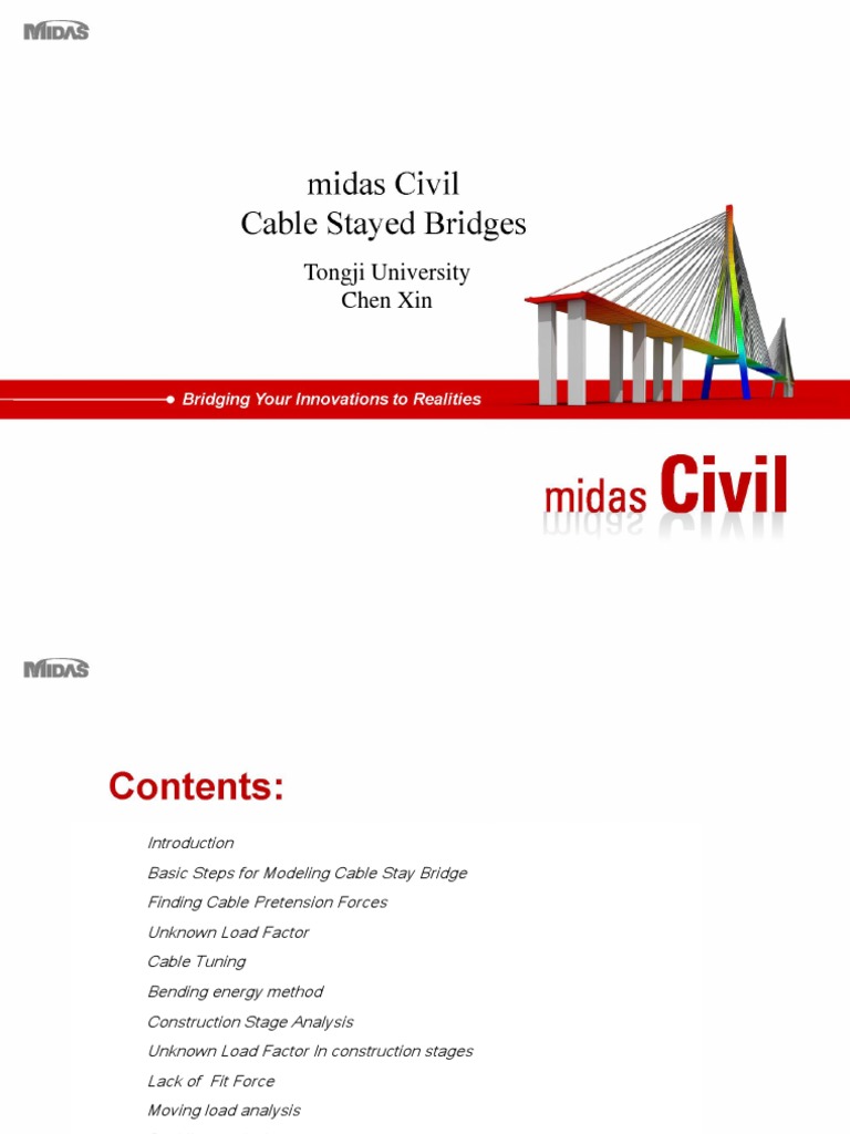 Midas Civil: Cable Stayed Bridge Design | PDF | Truss | Bending