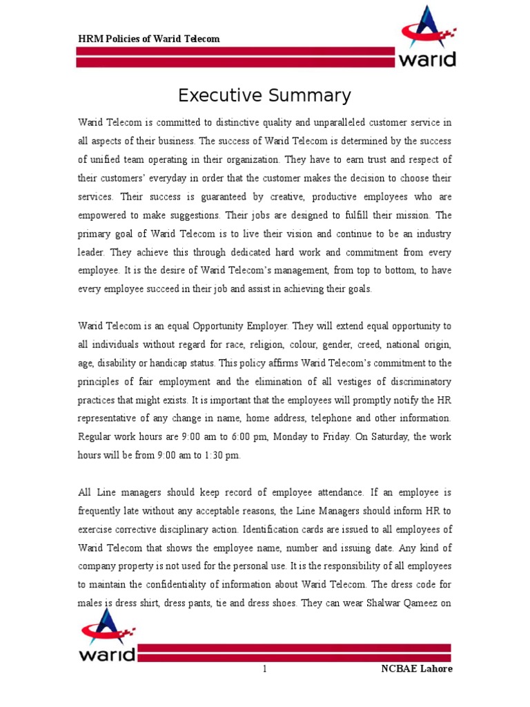 HRM Policies at Warid Telecom | PDF