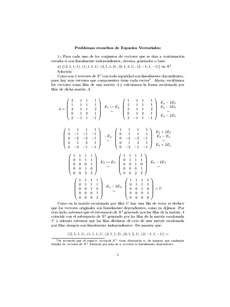 Ejercicios Resueltos | PDF | Espacio vectorial | Base (álgebra lineal)