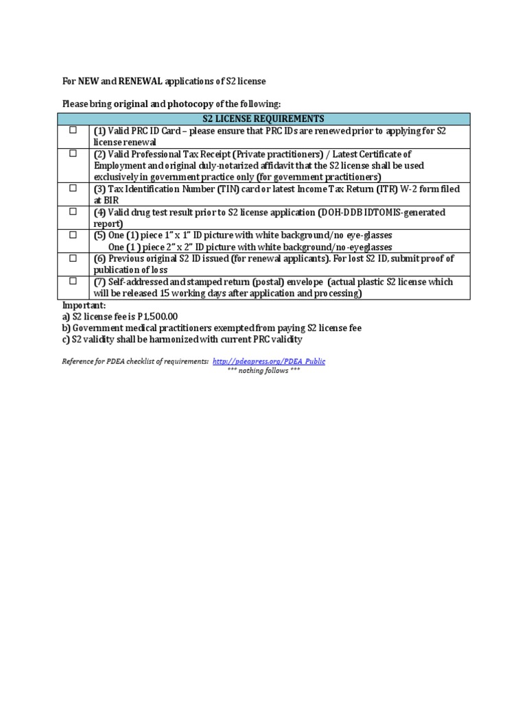 S2 License Renewal Requirements 2025 | PDF | Identity Document | Taxation