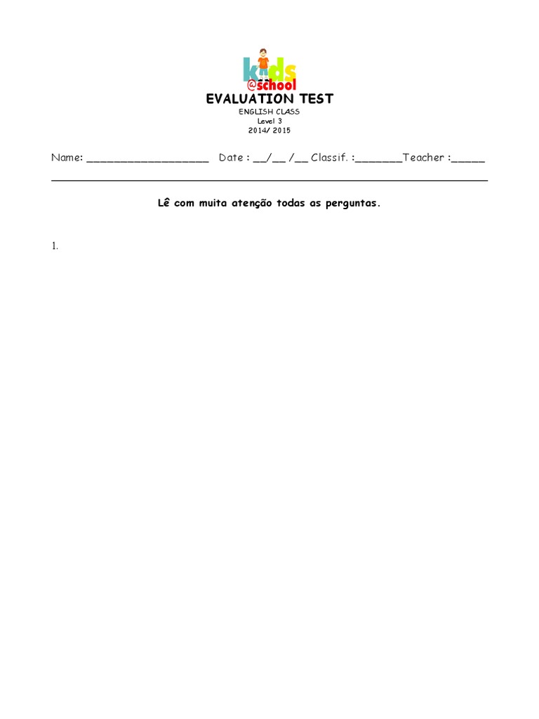 Teste de Inglês 3º Ano - 1º Período | PDF