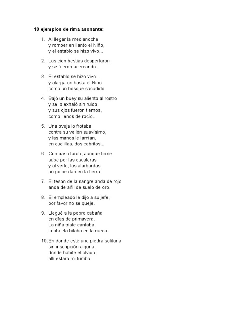 10 Ejemplos de Rima Asonante