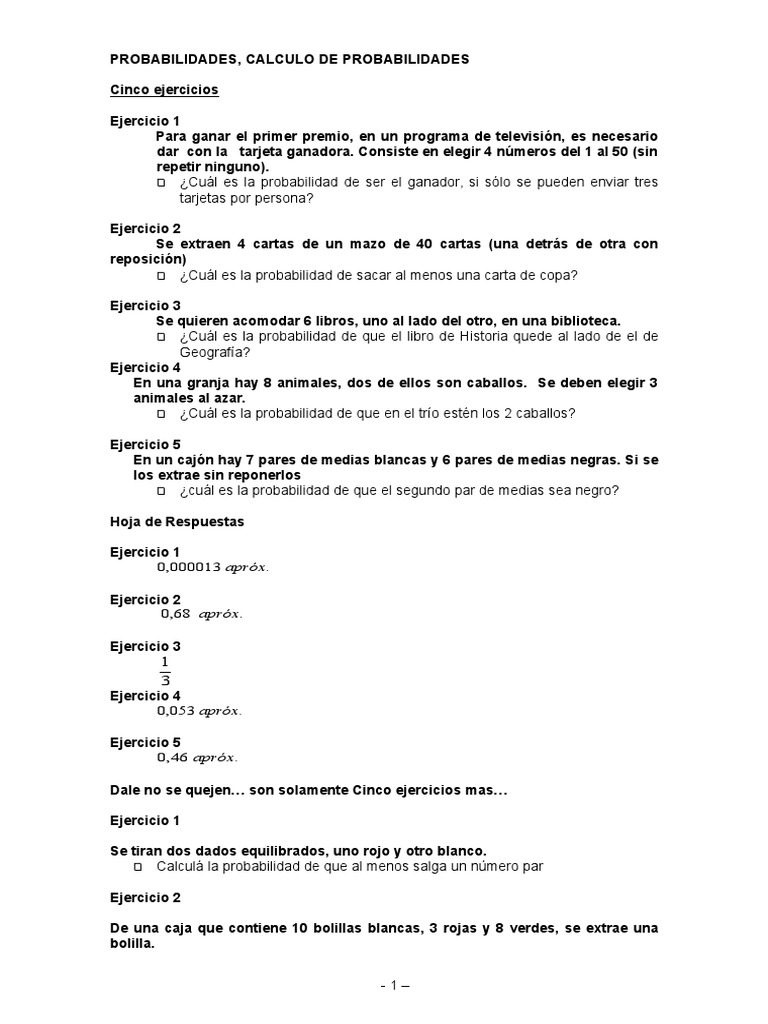 Ejercicios de Probabilidad para Niños | PDF | Probabilidad | Enseñanza ...