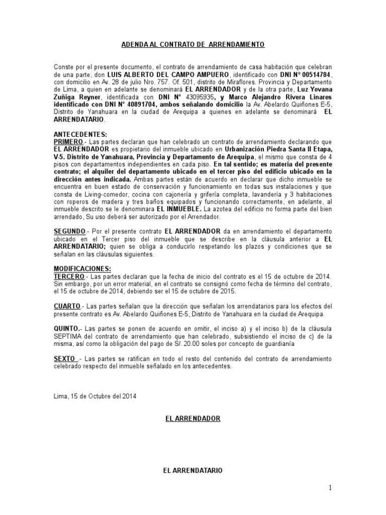 Adenda Contrato de Arrendamiento Urb Piedra Santa II v5
