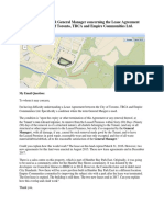 Response From PFR General Manager Concerning the Lease Agreement Between City of Toronto, TRCA a& Empire Communities Ltd.