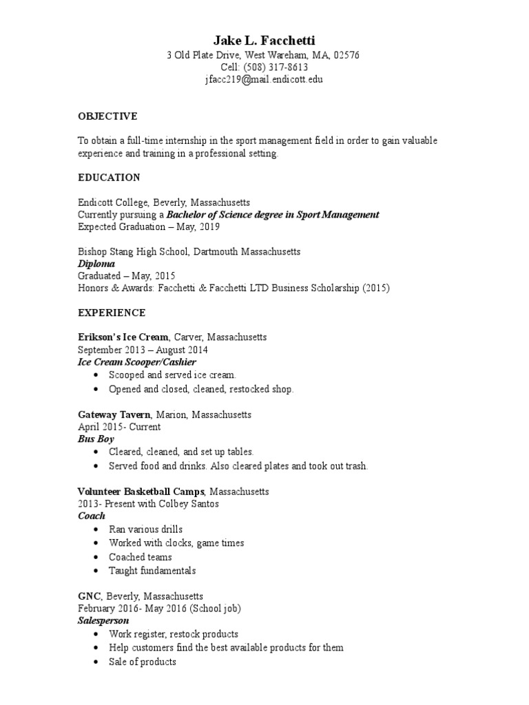 Jake Facchetti Resume | PDF