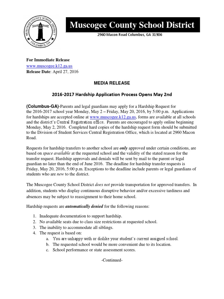 MCSD Hardship Application Process | PDF | Individualized Education Program  | Secondary School