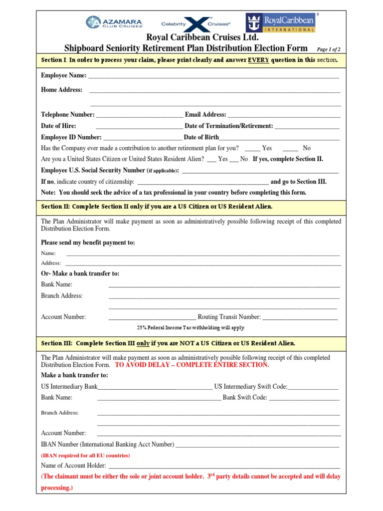RCCL Claim Form - 050614 | PDF | Citizenship Of The United States |  Identity Document