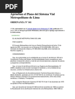 Plano Del Sistema Vial Metropolitano ORDENANZA - Nro - 341