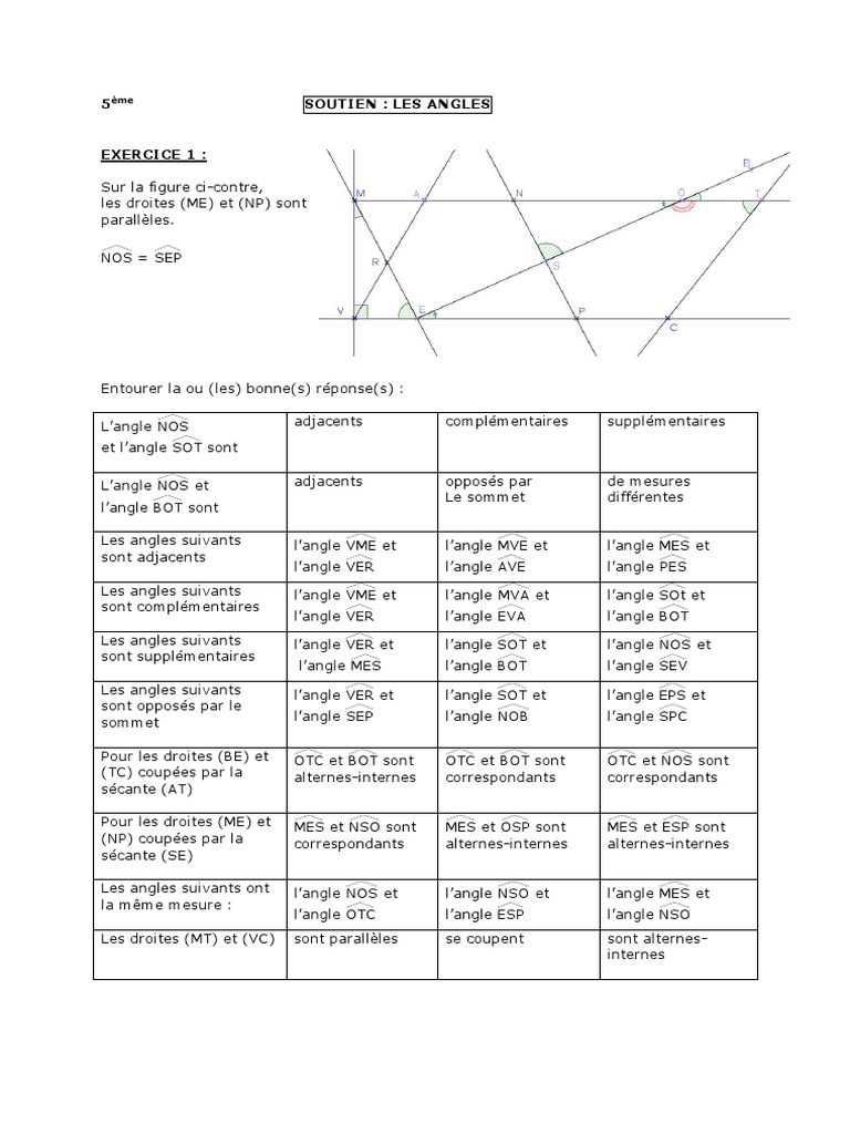 Exercices Corrigés Sur Les Angles 5ème Pdf 5eme Soutien No22 Les Angles | PDF | Angle | Géométrie
