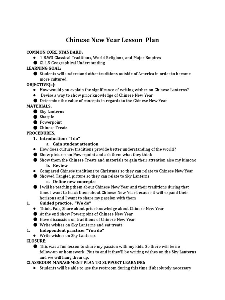 Chinese New Year for Students | PDF | Lesson Plan | Learning