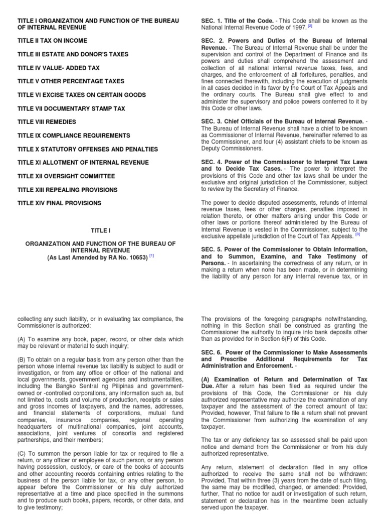 The National Internal Revenue Code Internal Revenue Service Taxes