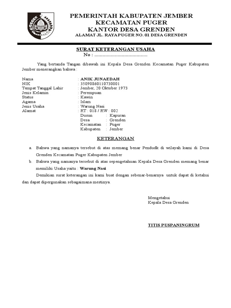 Surat Keterangan Usaha