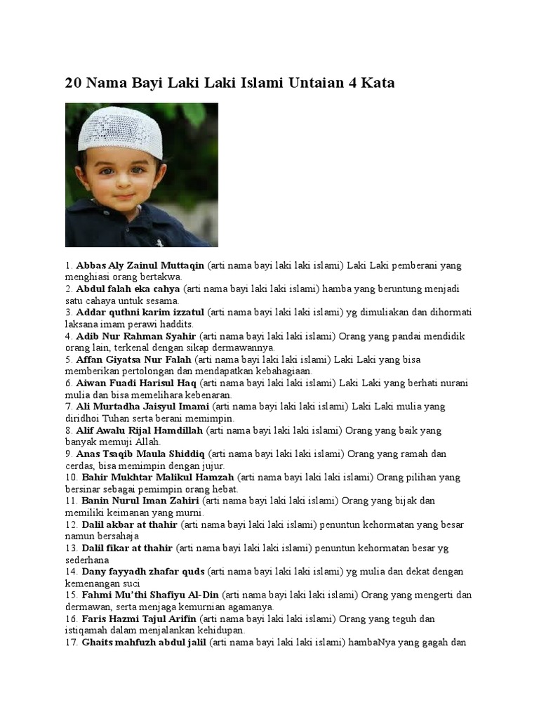 20 Nama Bayi Laki Laki Islami Untaian 4 Kata