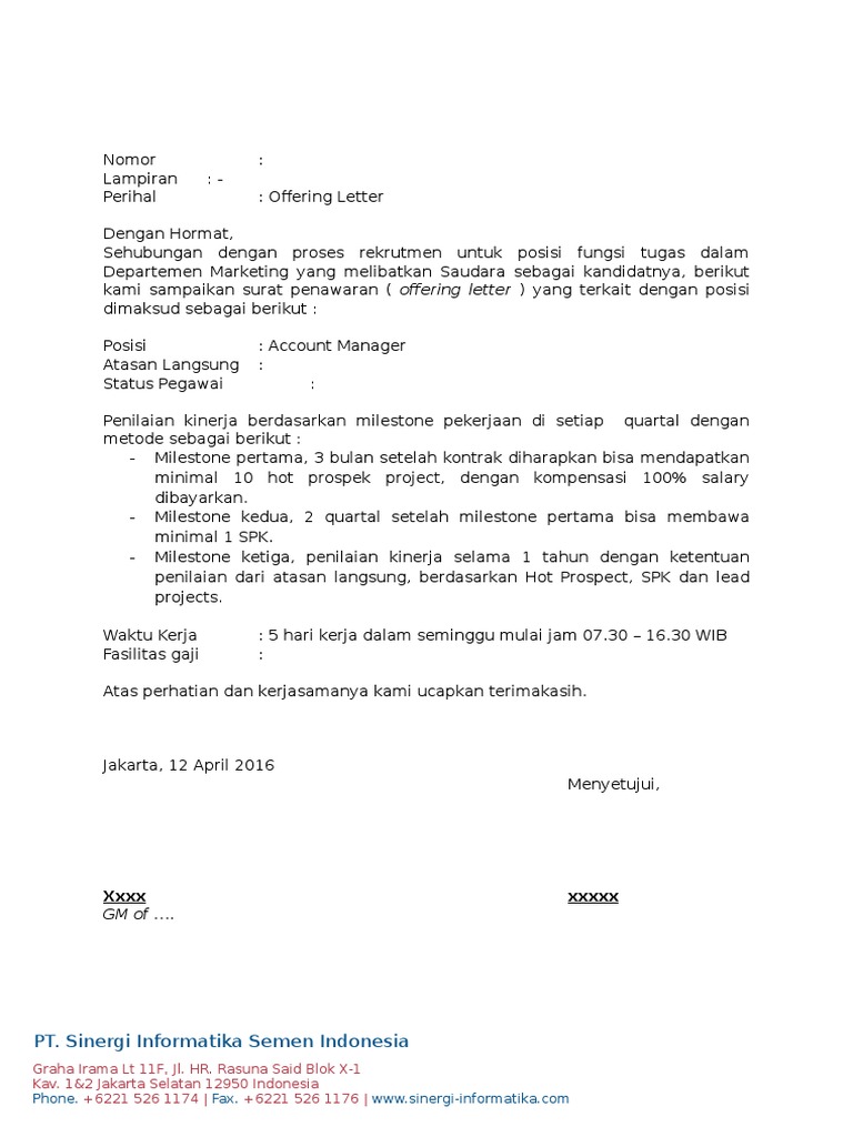 Contoh Offering Letter Dalam Bahasa Indonesia - SamsonoiMorris