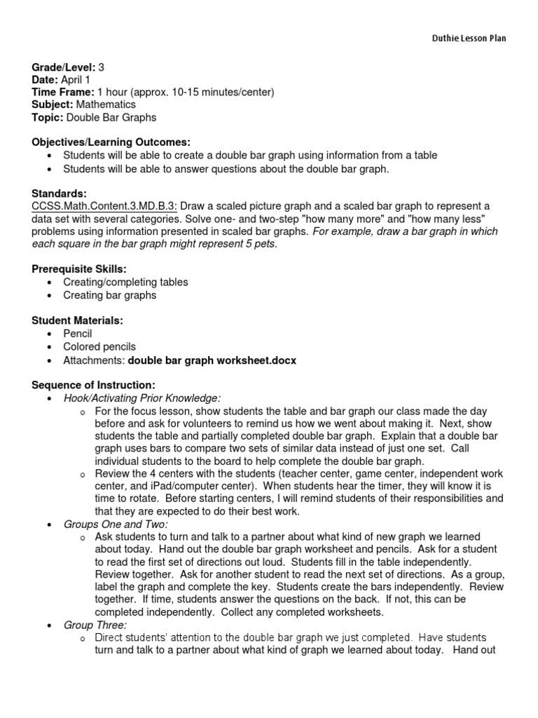 Double Bar Graph Lesson Plan for Grade 3 | PDF | Applied Psychology ...