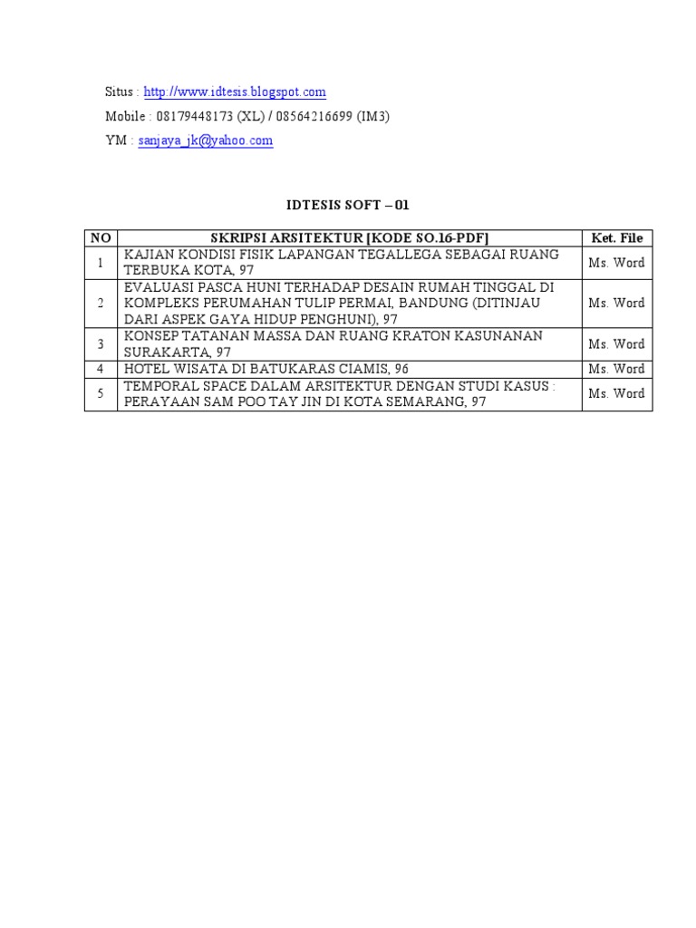 Judul Skripsi Arsitektur Ide Judul Skripsi Universitas