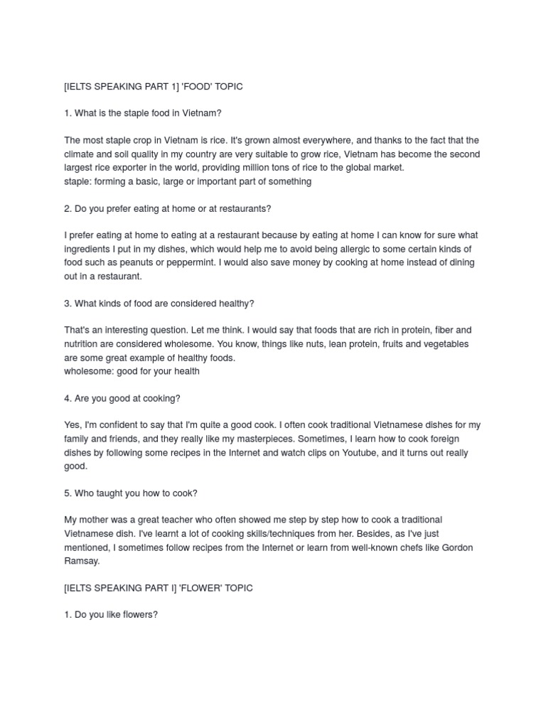 Ielts Speaking Part 1 Rice Foods