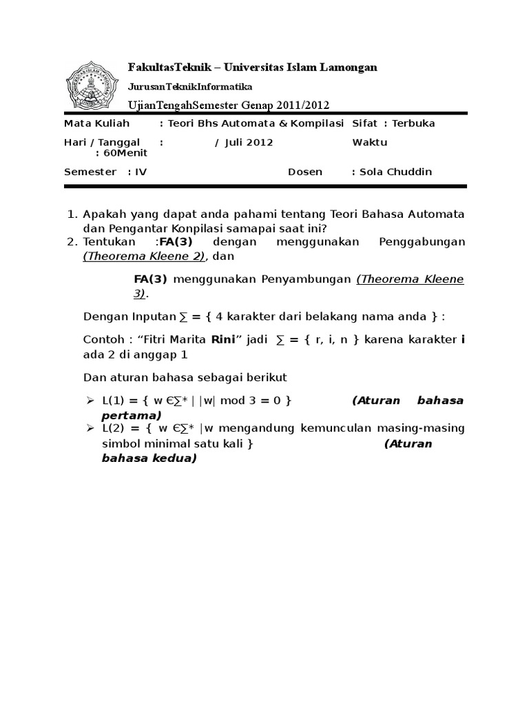 Soal Ujian Unisla Tbo