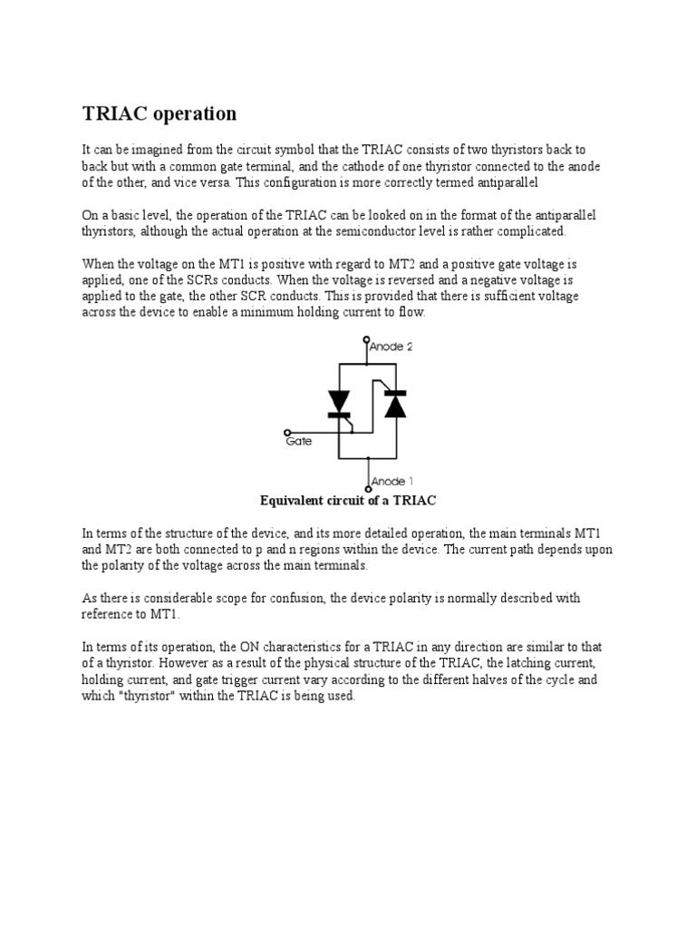 TRIAC Operation: Equivalent Circuit of A TRIAC | PDF