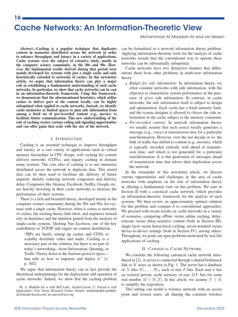Cache Networks: An Information-Theoretic View | PDF | Cache (Computing ...