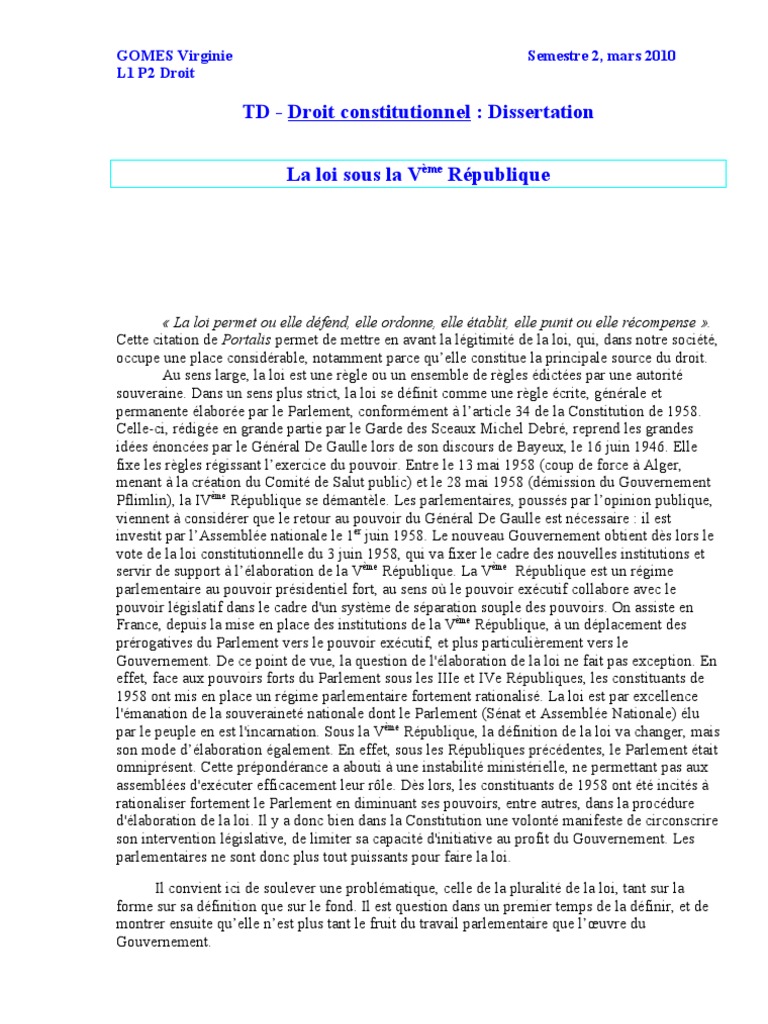 La Loi Sous La Veme Republique Pdf Loi Constitution