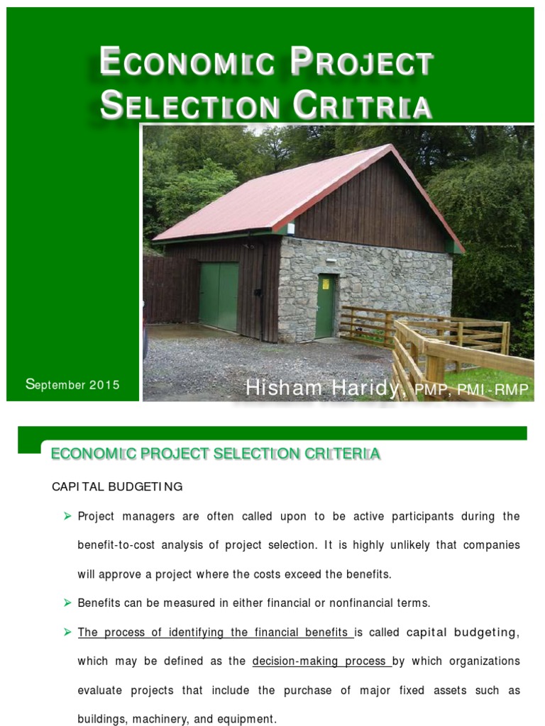 Economic Selection Criteria PDF Net Present Value Depreciation