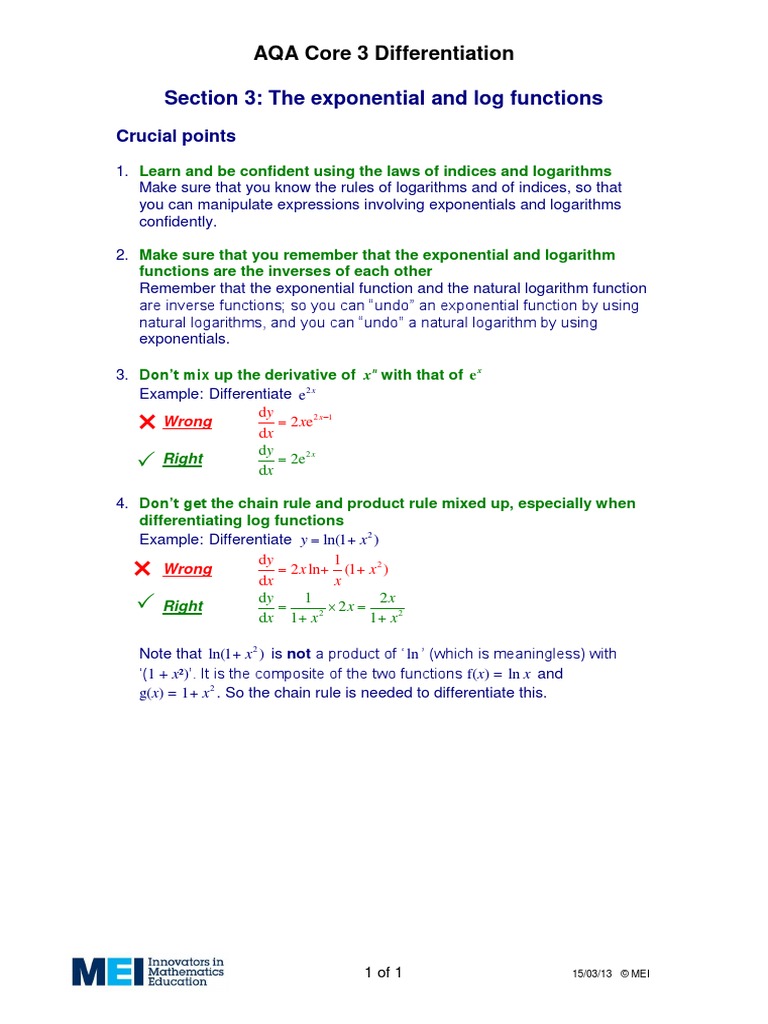 The Exponential & Log Functions CP | PDF