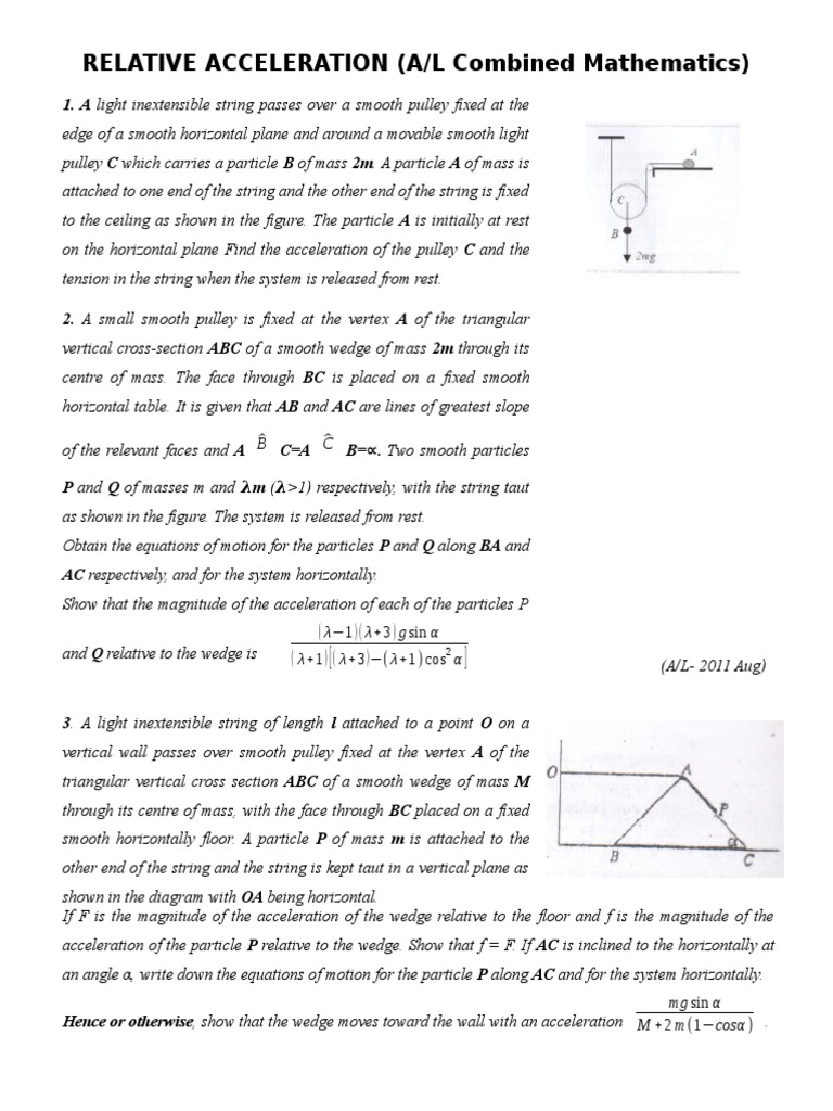 Relative Acceleration in Pulley Systems | PDF | Tension (Physics ...