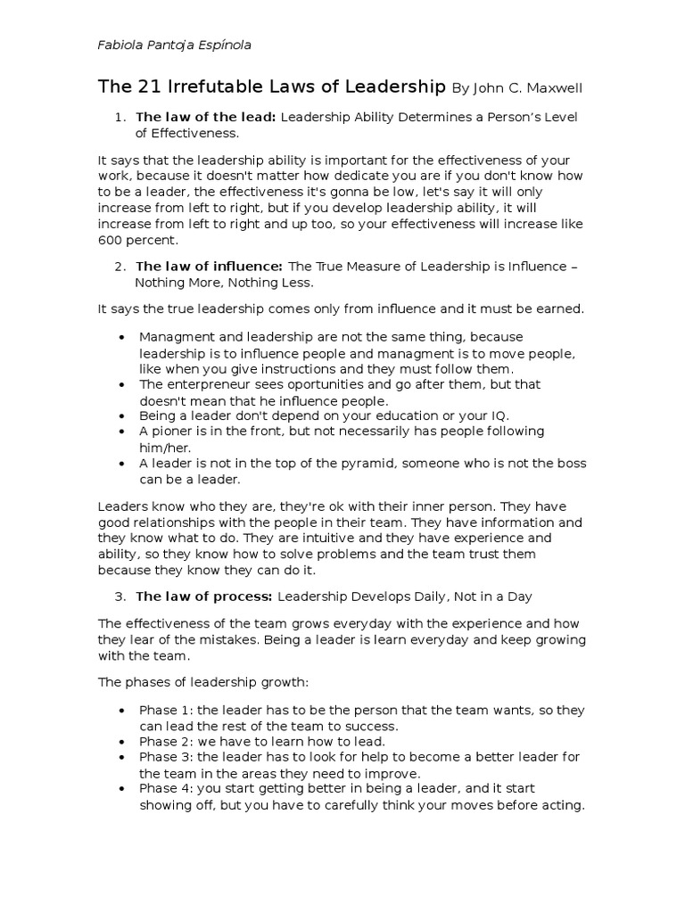 The 21 Irrefutable Laws of Leadership by John C | PDF | Leadership ...